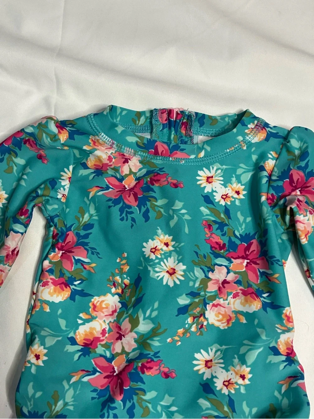 RuffleButts Baby Girl Floral Long Sleeve Rash Guard Swimsuit 6-12M